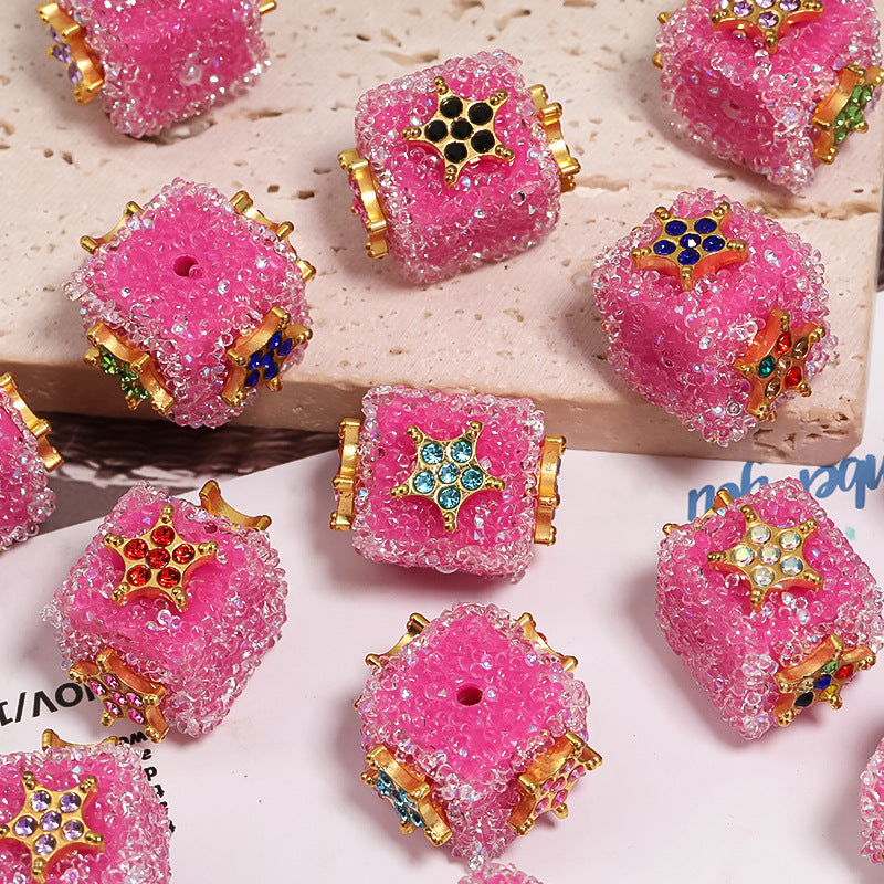 Wholesale 5pcs Diy Heavy-duty Soft Sugar Rhinestone Five-pointed Star Square Beads